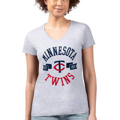 Minnesota Twins G-III 4Her by Carl Banks Women's Super-Slim Fit Lightweight City Graphic V-Neck T-Shirt Heather Gray