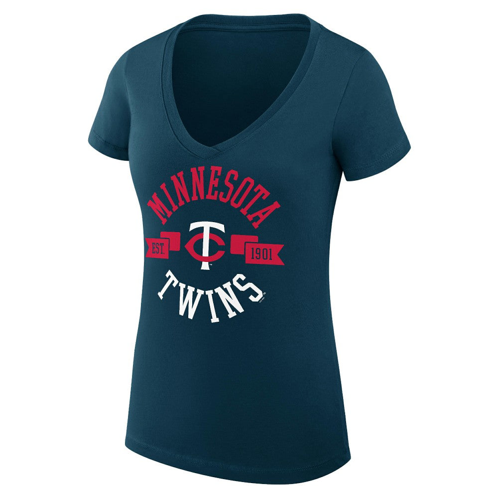 Minnesota Twins G-III 4Her by Carl Banks Women's Super-Slim Fit Lightweight City Graphic V-Neck T-Shirt Navy