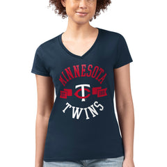 Minnesota Twins G-III 4Her by Carl Banks Women's Super-Slim Fit Lightweight City Graphic V-Neck T-Shirt Navy