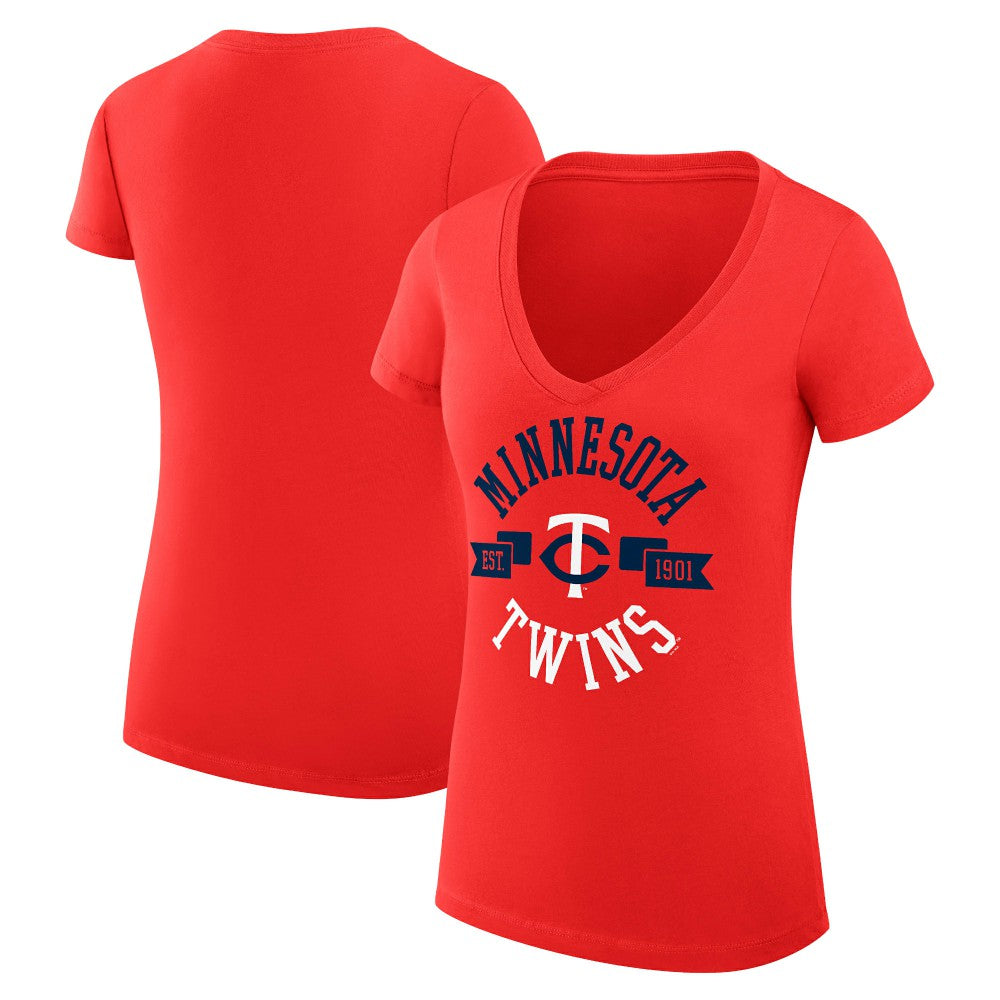 Minnesota Twins G-III 4Her by Carl Banks Women's Super-Slim Fit Lightweight City Graphic V-Neck T-Shirt Red