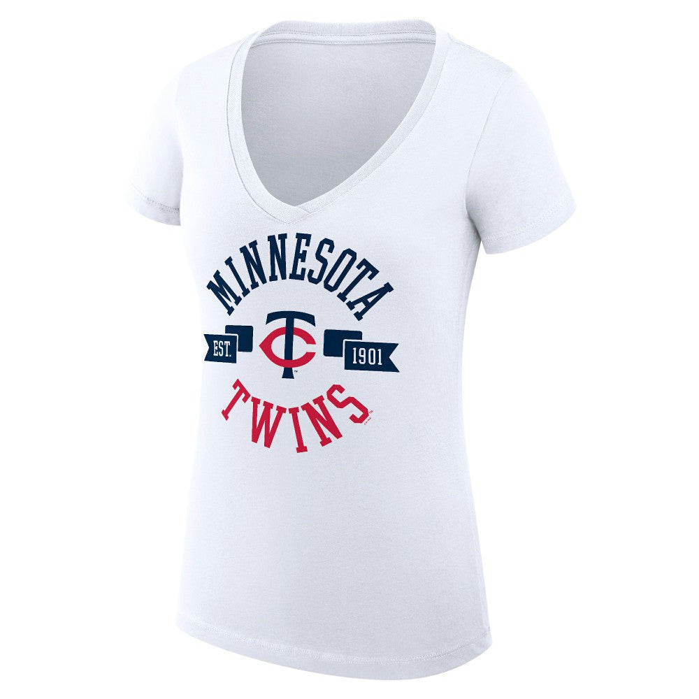 Minnesota Twins G-III 4Her by Carl Banks Women's Super-Slim Fit Lightweight City Graphic V-Neck T-Shirt White