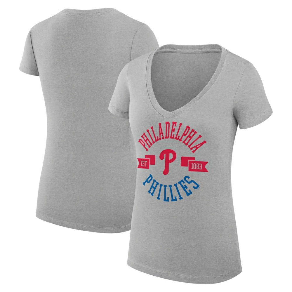 Philadelphia Phillies G-III 4Her by Carl Banks Women's Super-Slim Fit Lightweight City Graphic V-Neck T-Shirt Heather Gray