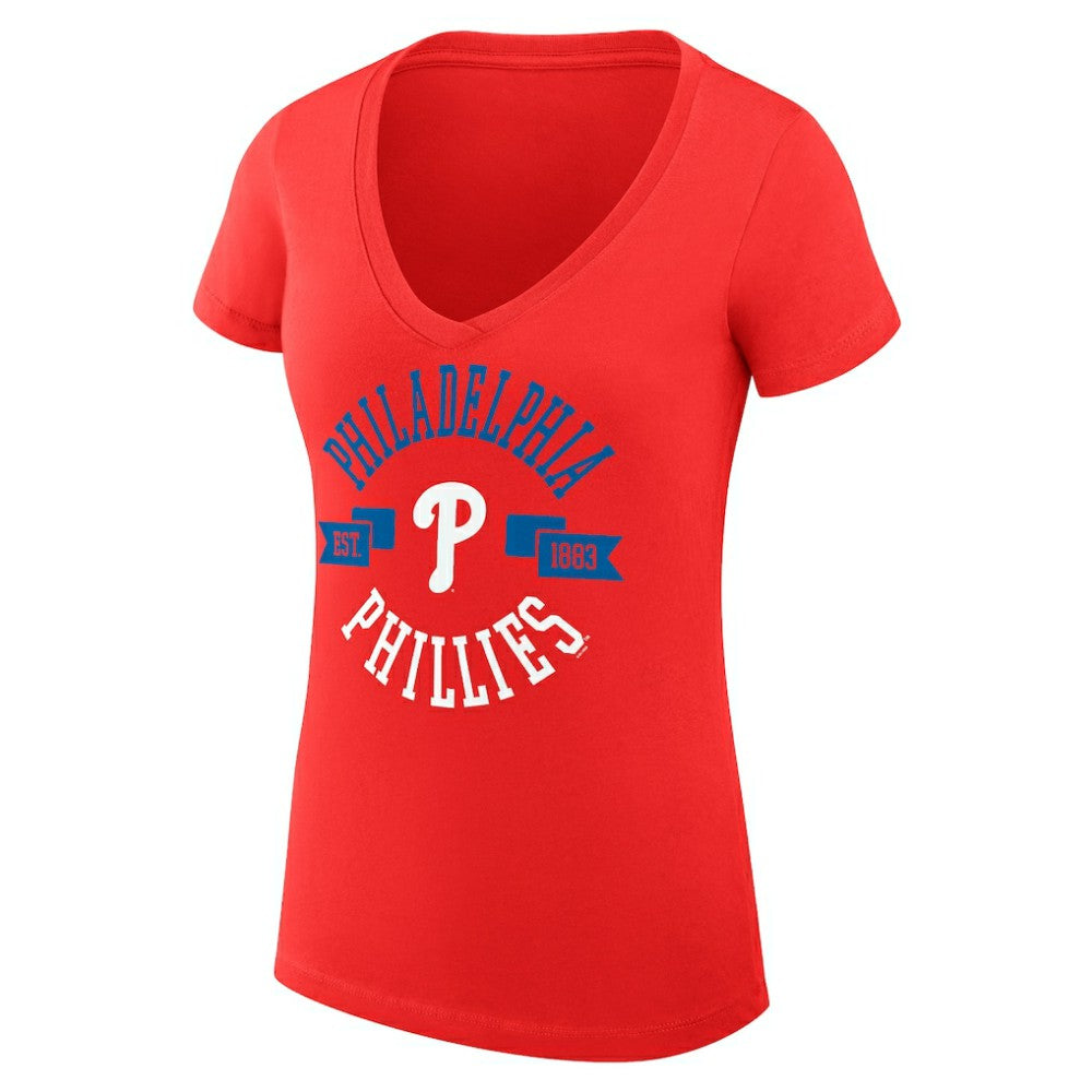 Philadelphia Phillies G-III 4Her by Carl Banks Women's Super-Slim Fit Lightweight City Graphic V-Neck T-Shirt Red