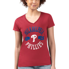 Philadelphia Phillies G-III 4Her by Carl Banks Women's Super-Slim Fit Lightweight City Graphic V-Neck T-Shirt Red