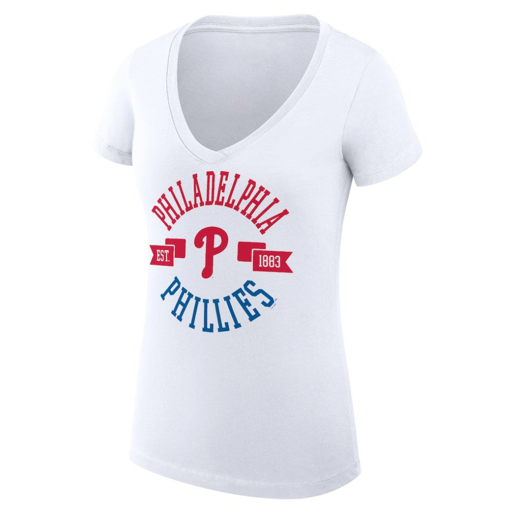Philadelphia Phillies G-III 4Her by Carl Banks Women's Super-Slim Fit Lightweight City Graphic V-Neck T-Shirt White
