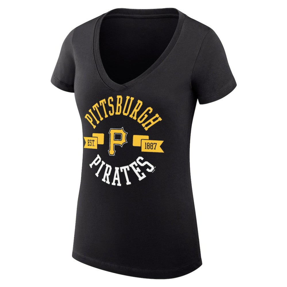 Pittsburgh Pirates G-III 4Her by Carl Banks Women's Super-Slim Fit Lightweight City Graphic V-Neck T-Shirt Black