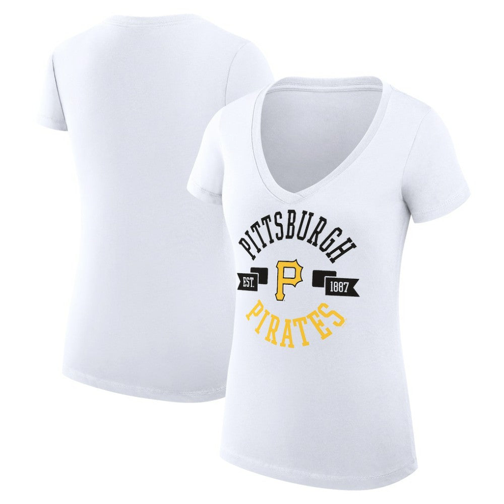 Pittsburgh Pirates G-III 4Her by Carl Banks Women's Super-Slim Fit Lightweight City Graphic V-Neck T-Shirt White