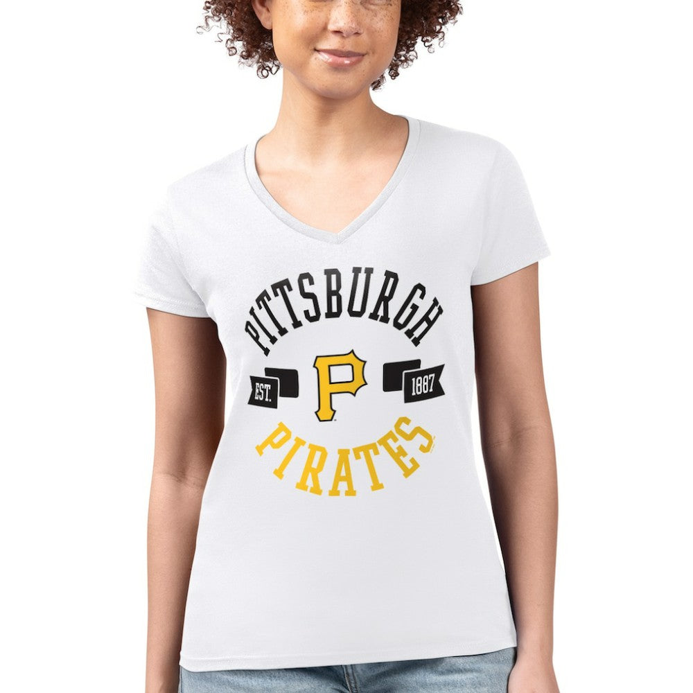 Pittsburgh Pirates G-III 4Her by Carl Banks Women's Super-Slim Fit Lightweight City Graphic V-Neck T-Shirt White