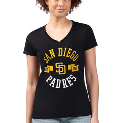 San Diego Padres G-III 4Her by Carl Banks Women's Super-Slim Fit Lightweight City Graphic V-Neck T-Shirt Black