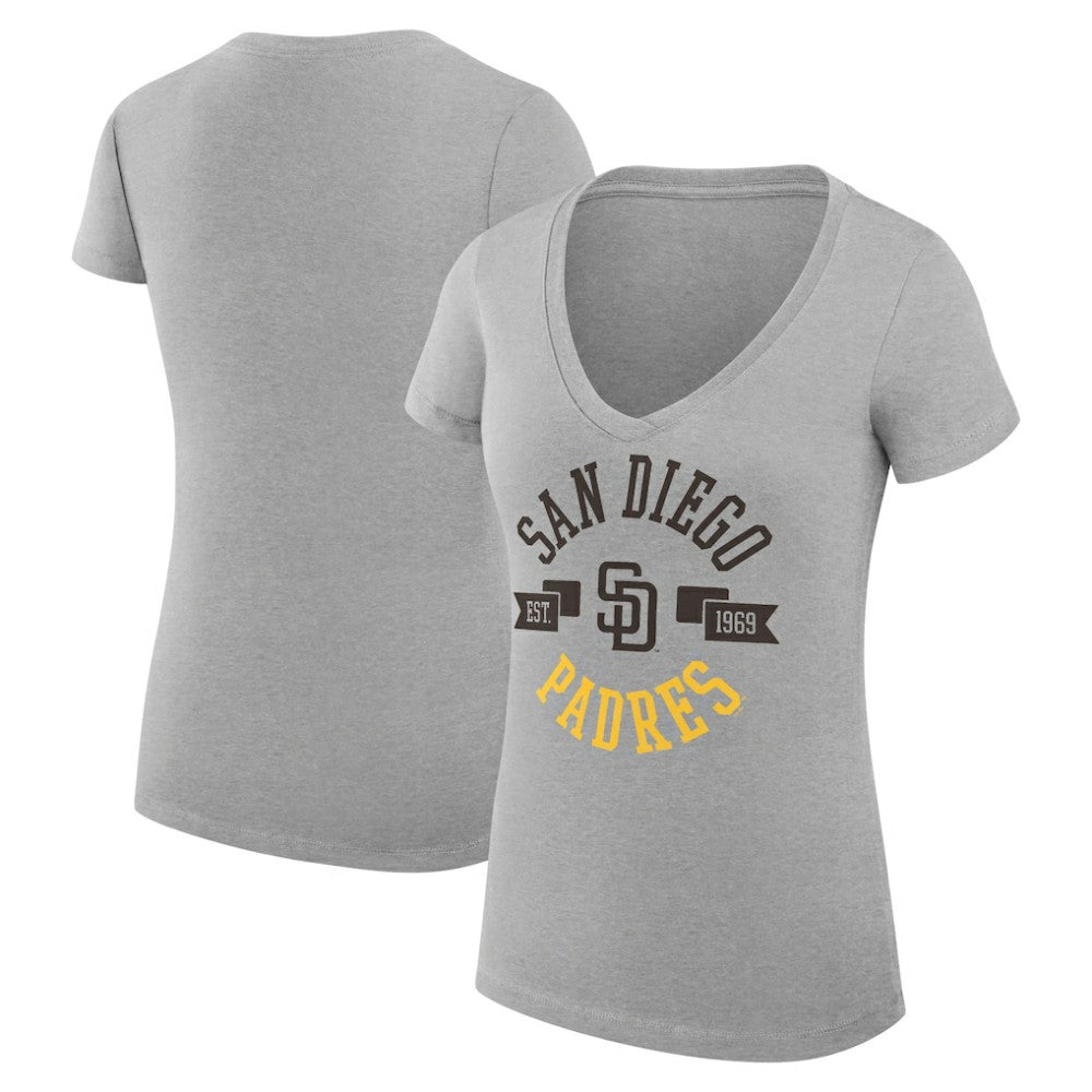San Diego Padres G-III 4Her by Carl Banks Women's Super-Slim Fit Lightweight City Graphic V-Neck T-Shirt Heather Gray