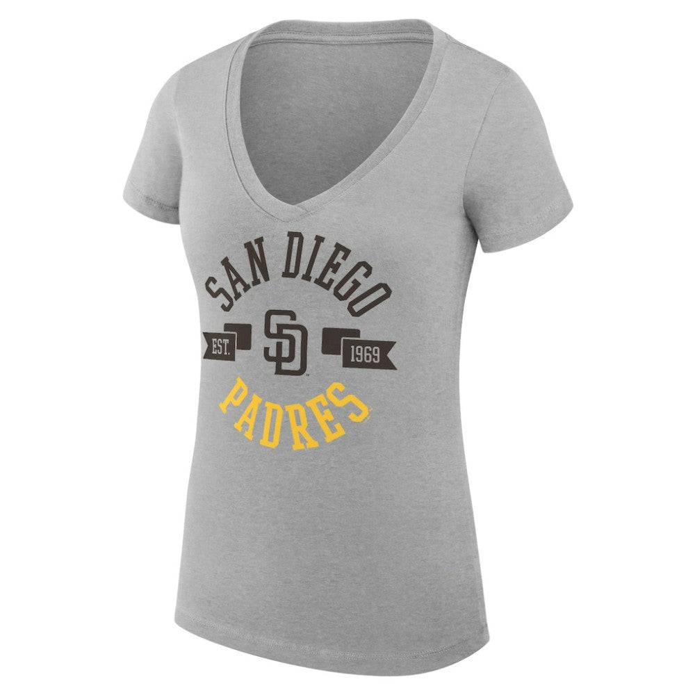 San Diego Padres G-III 4Her by Carl Banks Women's Super-Slim Fit Lightweight City Graphic V-Neck T-Shirt Heather Gray