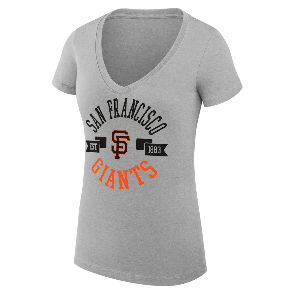 San Francisco Giants G-III 4Her by Carl Banks Women's Super-Slim Fit Lightweight City Graphic V-Neck T-Shirt Heather Gray