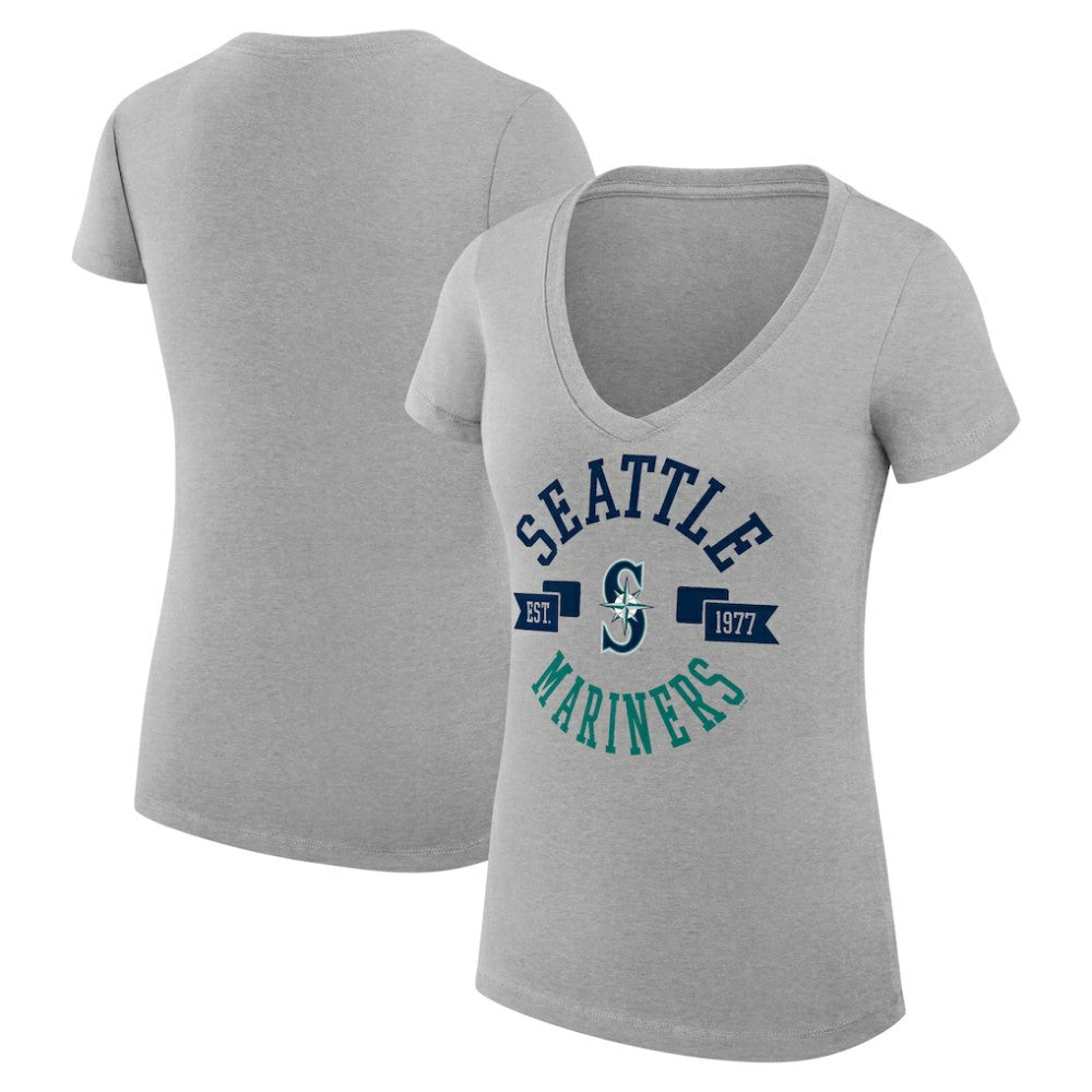 Seattle Mariners G-III 4Her by Carl Banks Women's Super-Slim Fit Lightweight City Graphic V-Neck T-Shirt Heather Gray