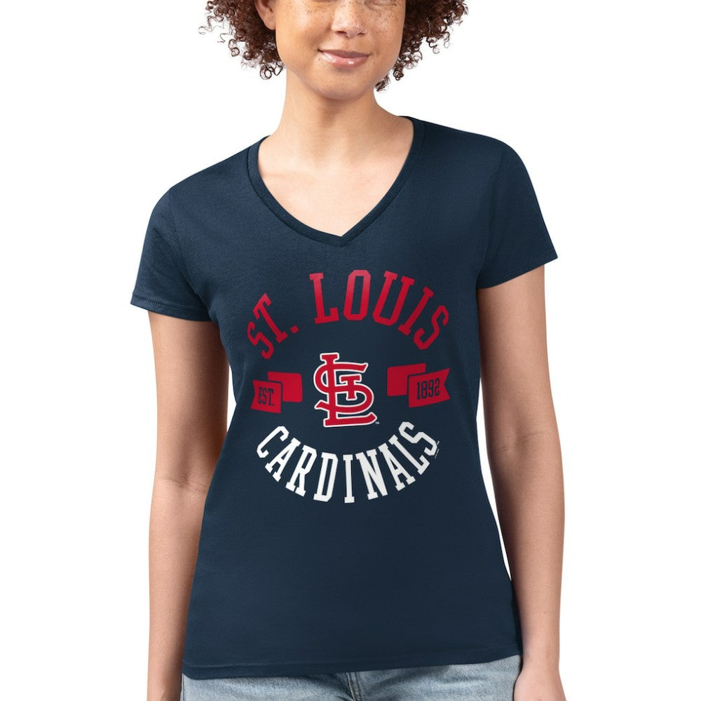 St. Louis Cardinals G-III 4Her by Carl Banks Women's Super-Slim Fit Lightweight City Graphic V-Neck T-Shirt Navy