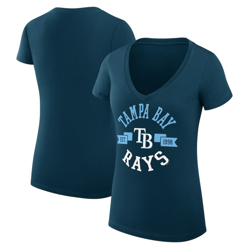 Tampa Bay Rays G-III 4Her by Carl Banks Women's Super-Slim Fit Lightweight City Graphic V-Neck T-Shirt Navy