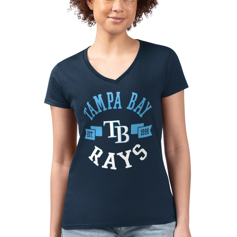 Tampa Bay Rays G-III 4Her by Carl Banks Women's Super-Slim Fit Lightweight City Graphic V-Neck T-Shirt Navy