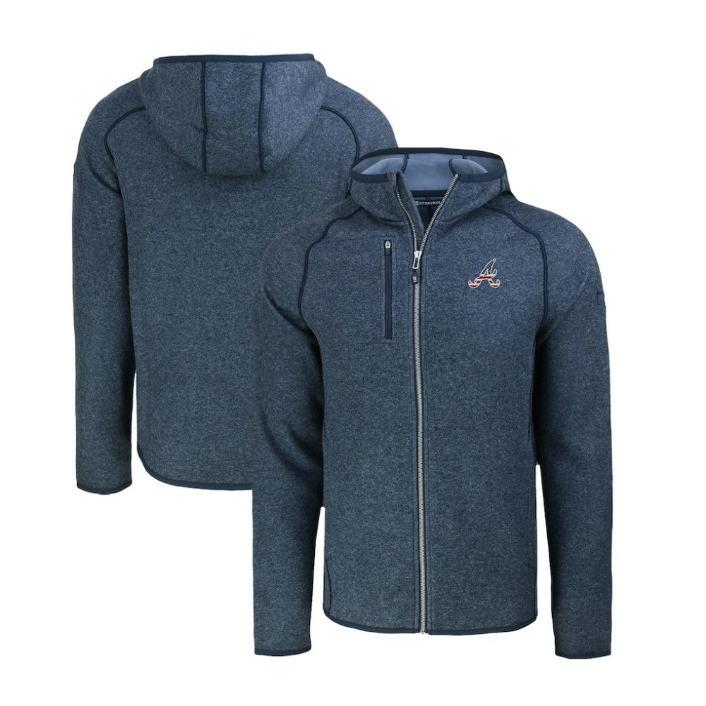 Atlanta Braves Cutter & Buck Stars & Stripes Mainsail Sweater-Knit Full-Zip Hoodie Heather Navy