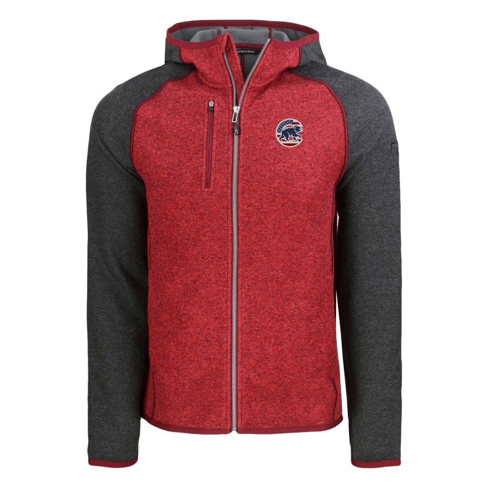 Chicago Cubs Cutter & Buck Stars & Stripes Mainsail Sweater-Knit Full-Zip Hoodie Heather Red/Heather Charcoal