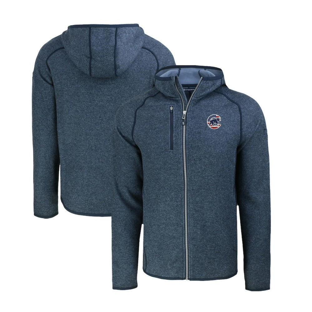 Chicago Cubs Cutter & Buck Stars & Stripes Mainsail Sweater-Knit Full-Zip Hoodie Heather Navy
