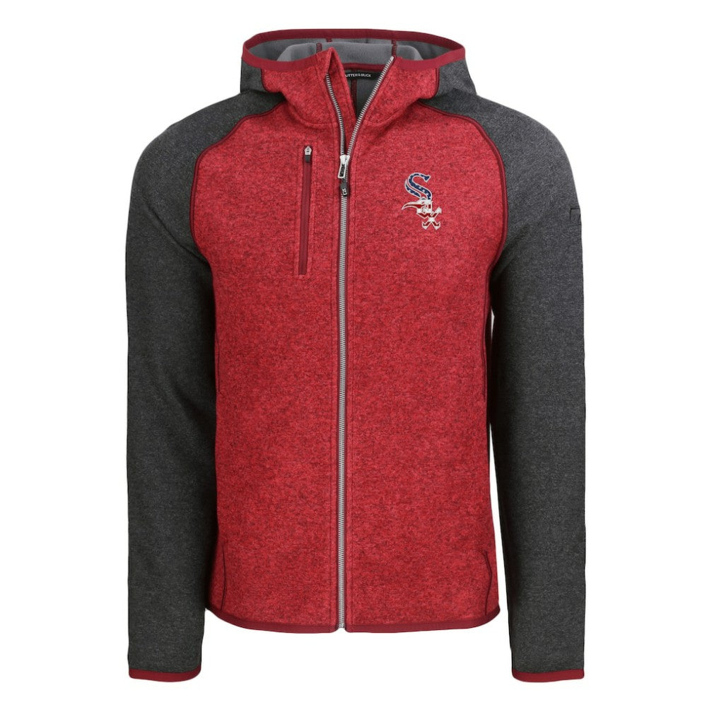 Chicago White Sox Cutter & Buck Stars & Stripes Mainsail Sweater-Knit Full-Zip Hoodie Heather Red/Heather Charcoal