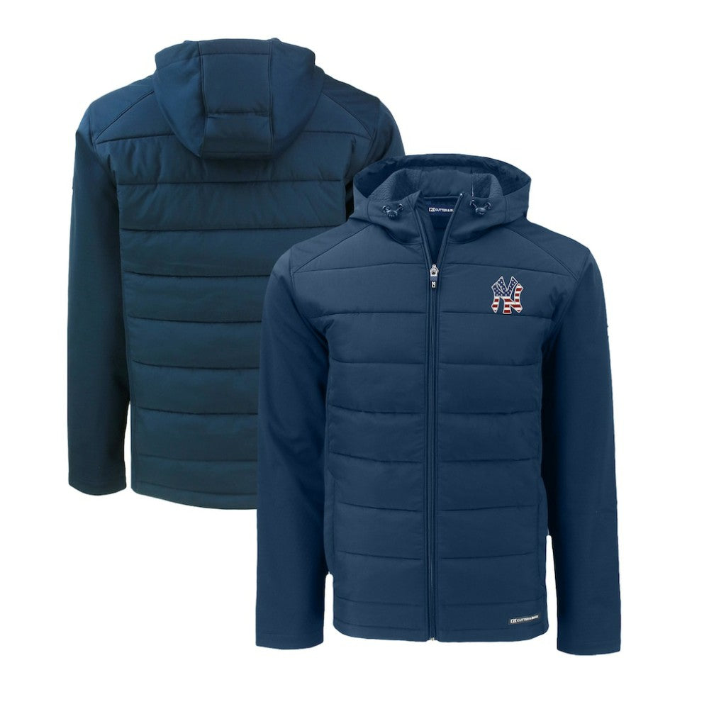 New York Yankees Cutter & Buck Stars & Stripes Evoke Hybrid Eco Softshell Recycled Full-Zip Hoodie Jacket Navy