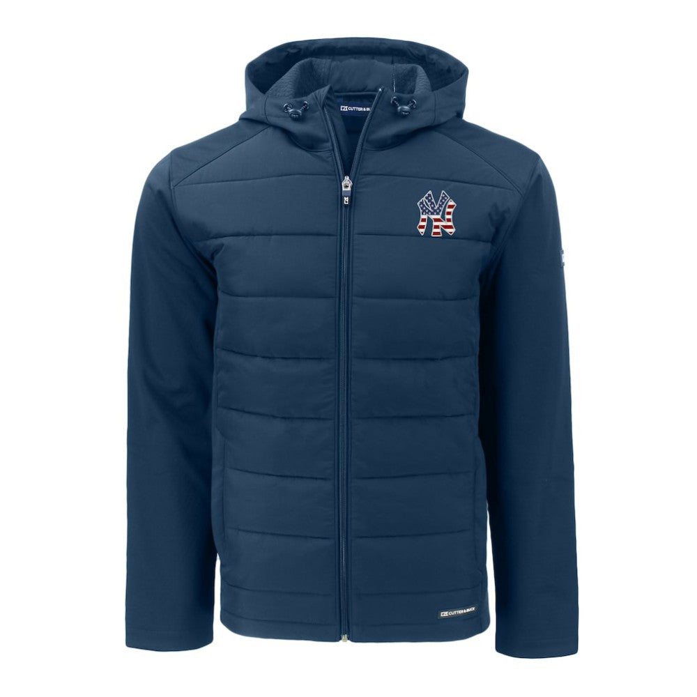 New York Yankees Cutter & Buck Stars & Stripes Evoke Hybrid Eco Softshell Recycled Full-Zip Hoodie Jacket Navy