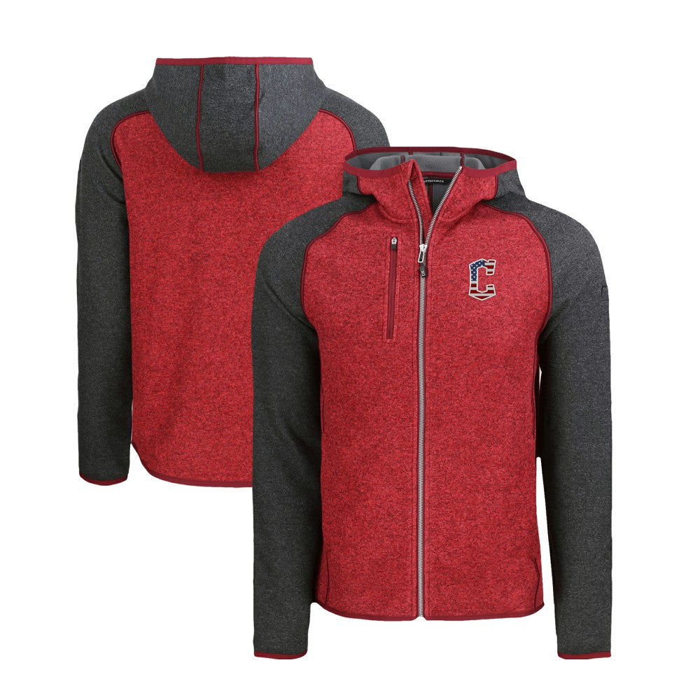 Cleveland Guardians Cutter & Buck Stars & Stripes Mainsail Sweater-Knit Full-Zip Hoodie Heather Red/Heather Charcoal