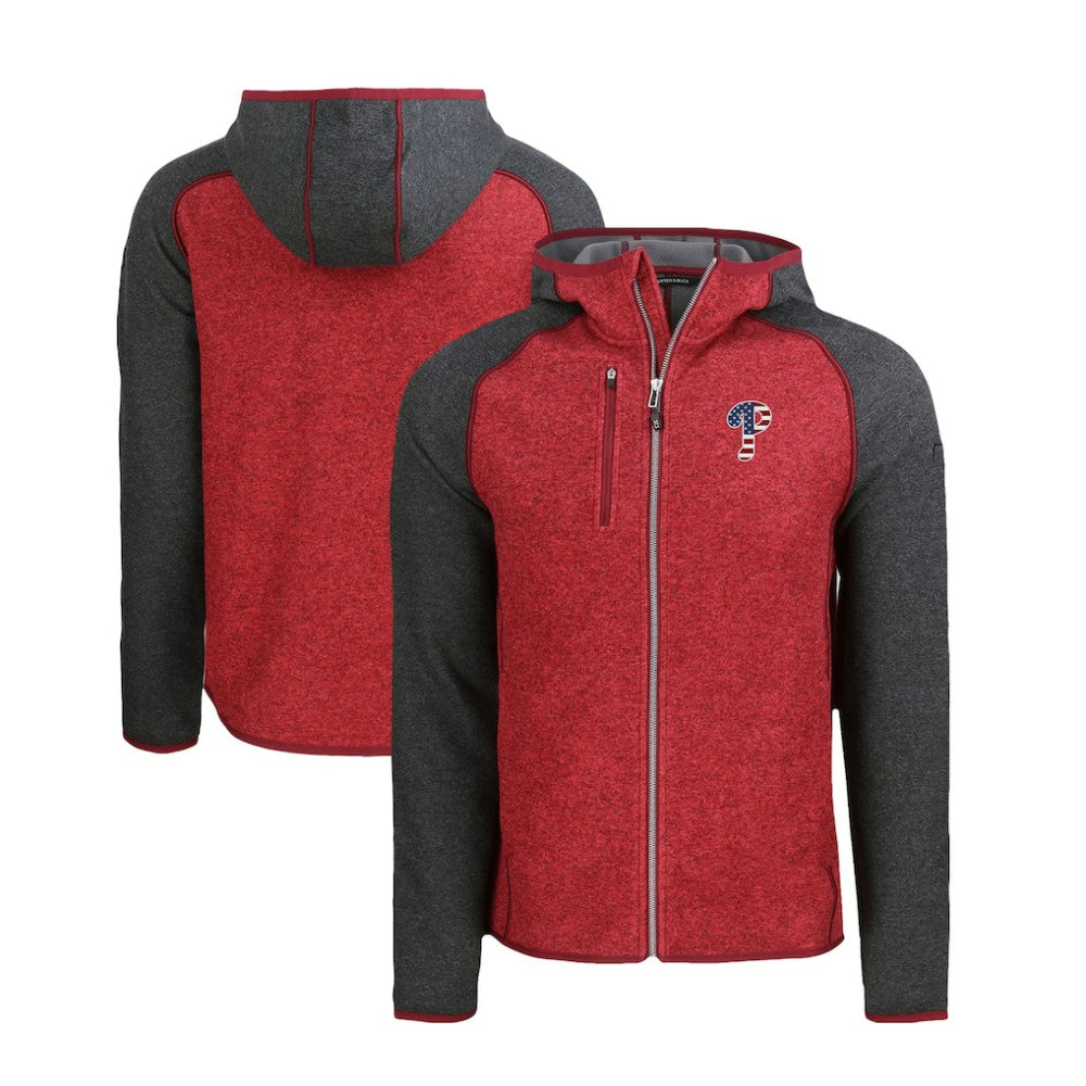Philadelphia Phillies Cutter & Buck Stars & Stripes Mainsail Sweater-Knit Full-Zip Hoodie Heather Red/Heather Charcoal