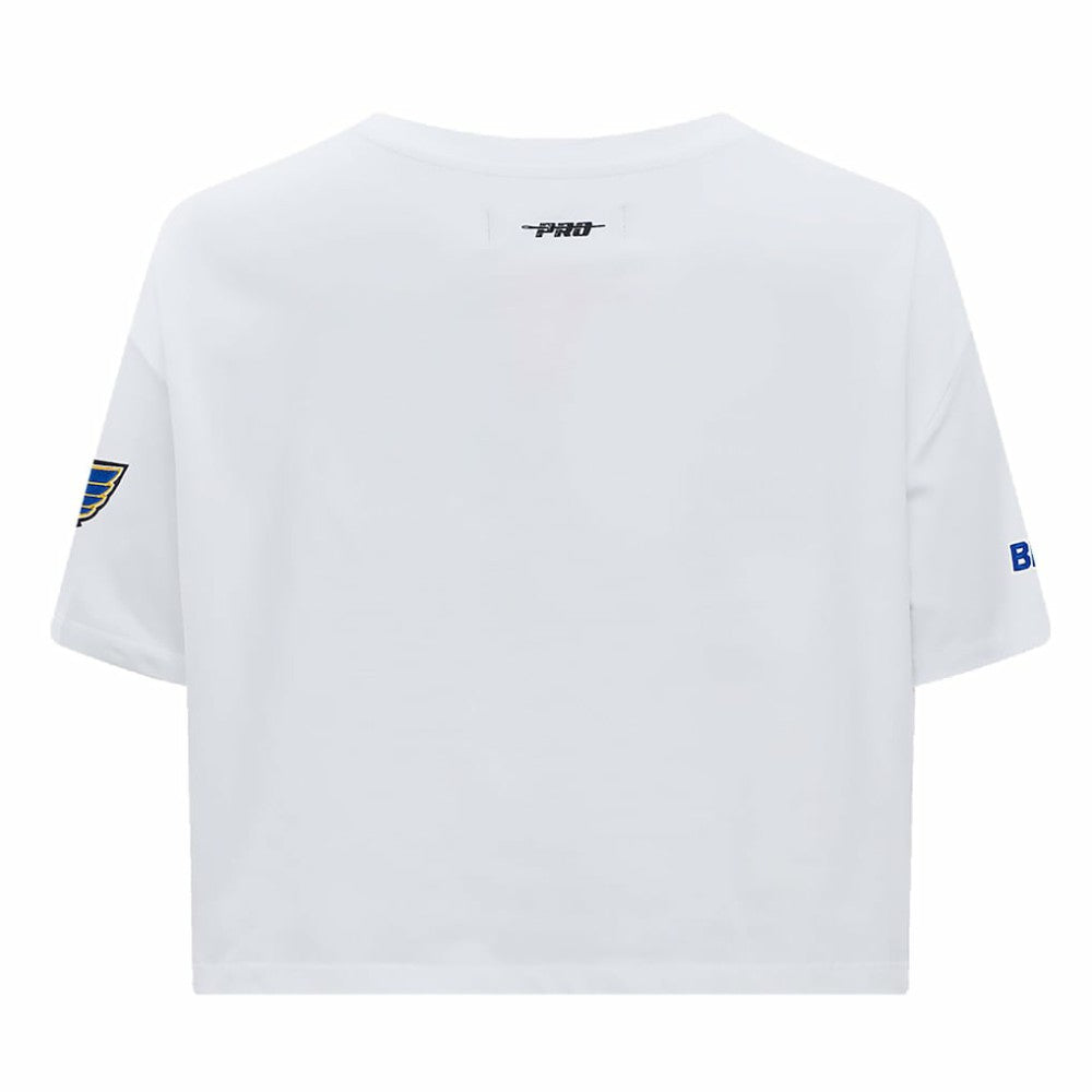 St. Louis Blues Pro Standard Women's Boxy Script Tail Cropped T-Shirt White