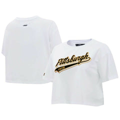 Pittsburgh Penguins Pro Standard Women's Boxy Script Tail Cropped T-Shirt White