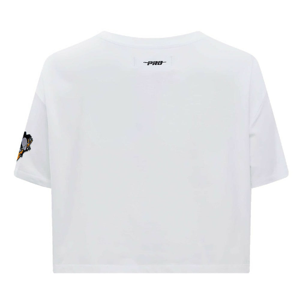 Pittsburgh Penguins Pro Standard Women's Boxy Script Tail Cropped T-Shirt White