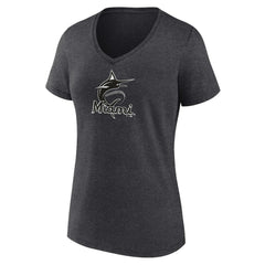 Miami Marlins Women's Personalized Monochrome Name & Number V-Neck T-Shirt Charcoal