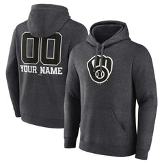 Milwaukee Brewers Personalized Monochrome Name & Number Pullover Hoodie Charcoal