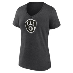 Milwaukee Brewers Women's Personalized Monochrome Name & Number V-Neck T-Shirt Charcoal
