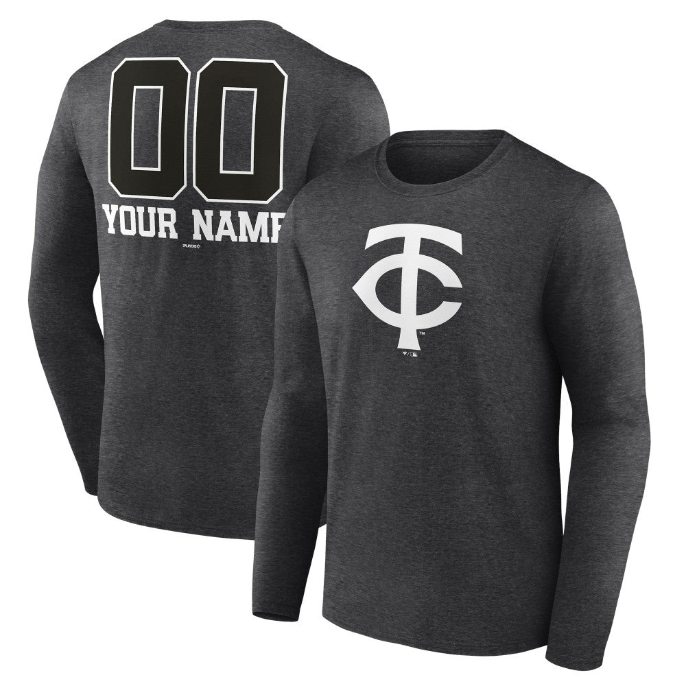 Minnesota Twins Personalized Monochrome Name & Number Long Sleeve T-Shirt Charcoal