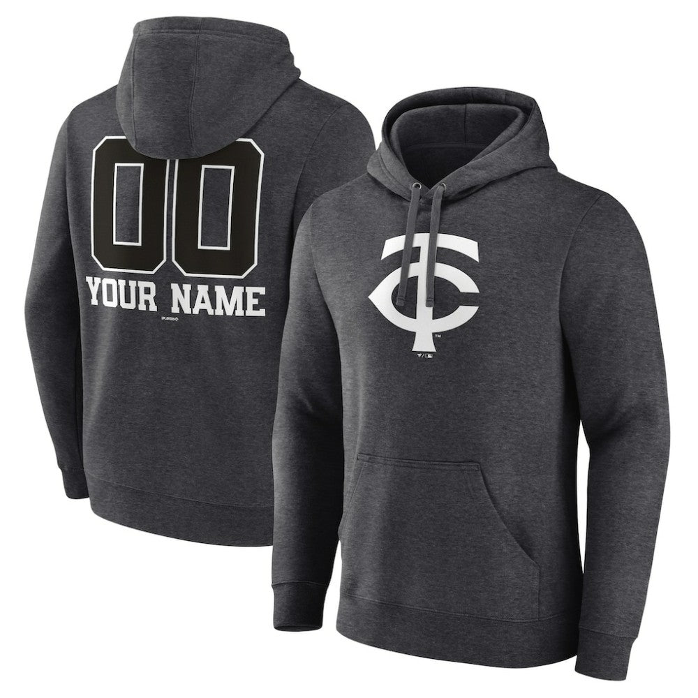 Minnesota Twins Personalized Monochrome Name & Number Pullover Hoodie Charcoal
