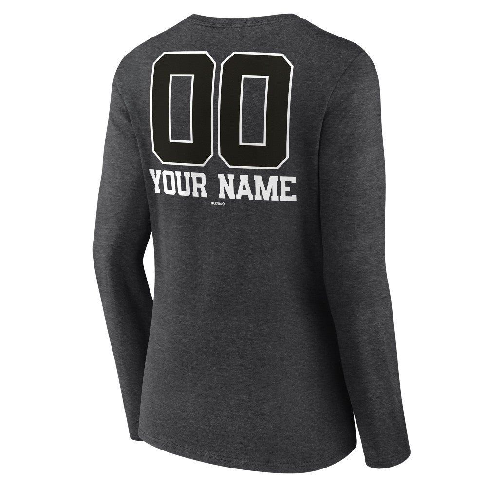 Minnesota Twins Women's Personalized Monochrome Name & Number Long Sleeve V-Neck T-Shirt Charcoal