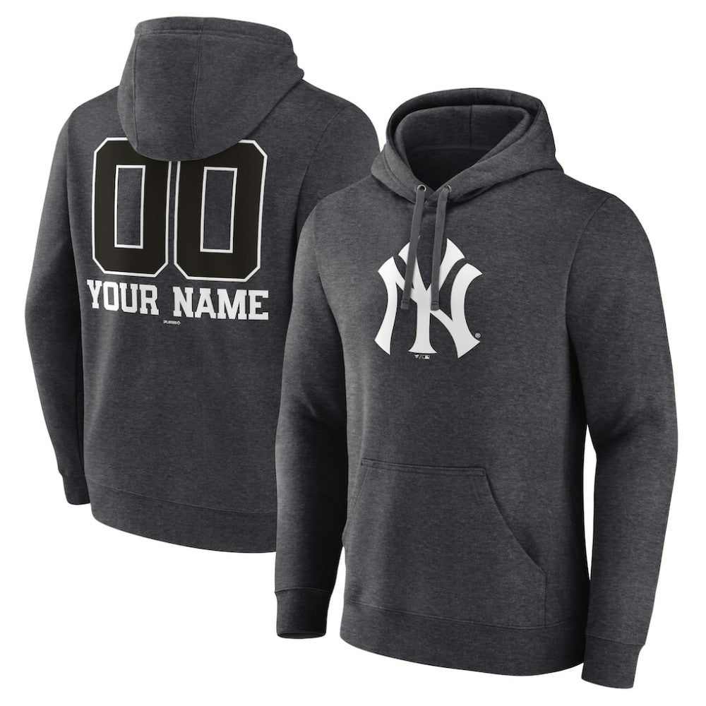 New York Yankees Personalized Monochrome Name & Number Pullover Hoodie Charcoal