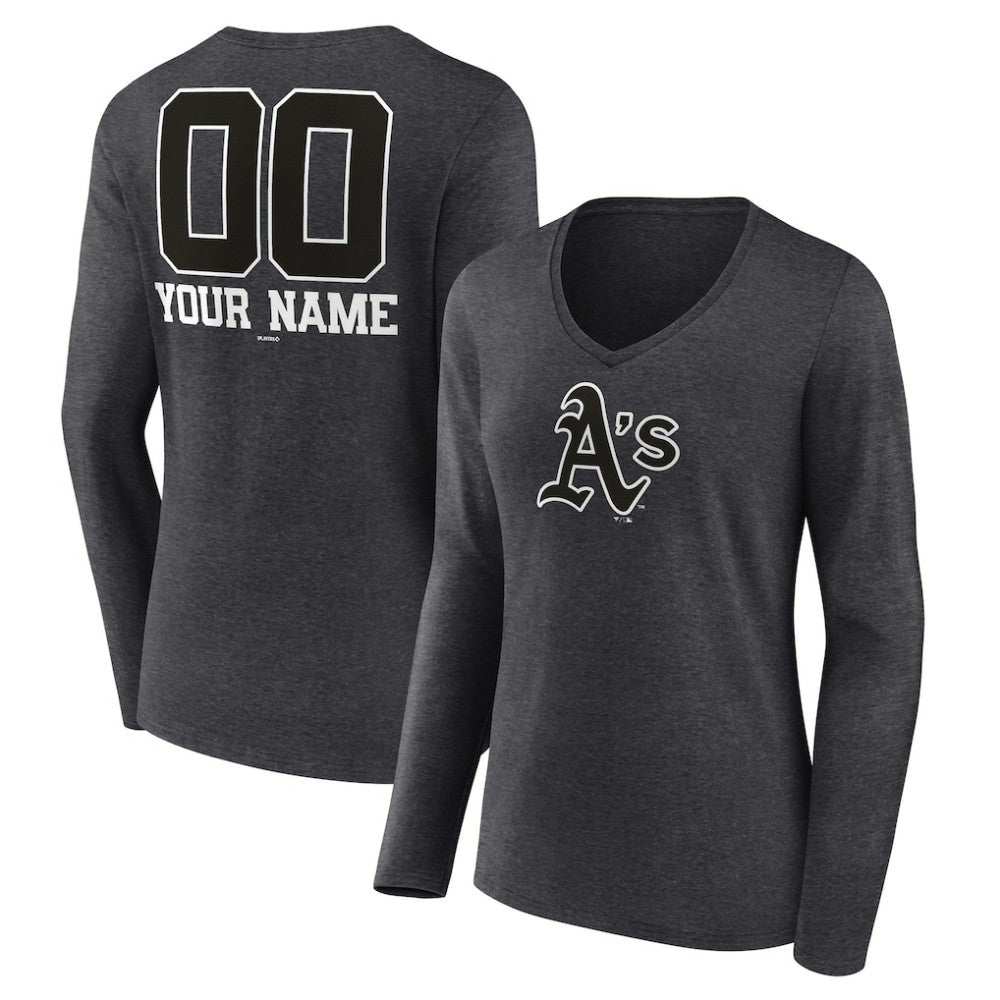 Athletics Women's Personalized Monochrome Name & Number Long Sleeve V-Neck T-Shirt Charcoal
