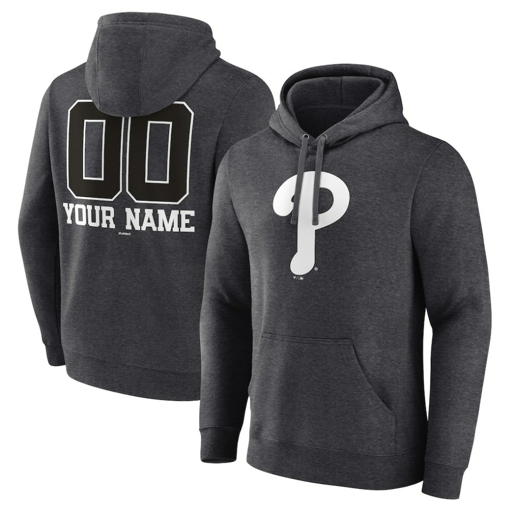 Philadelphia Phillies Personalized Monochrome Name & Number Pullover Hoodie Charcoal