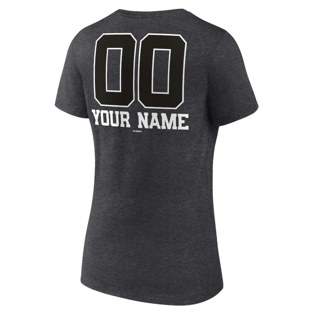 Philadelphia Phillies Women's Personalized Monochrome Name & Number V-Neck T-Shirt Charcoal