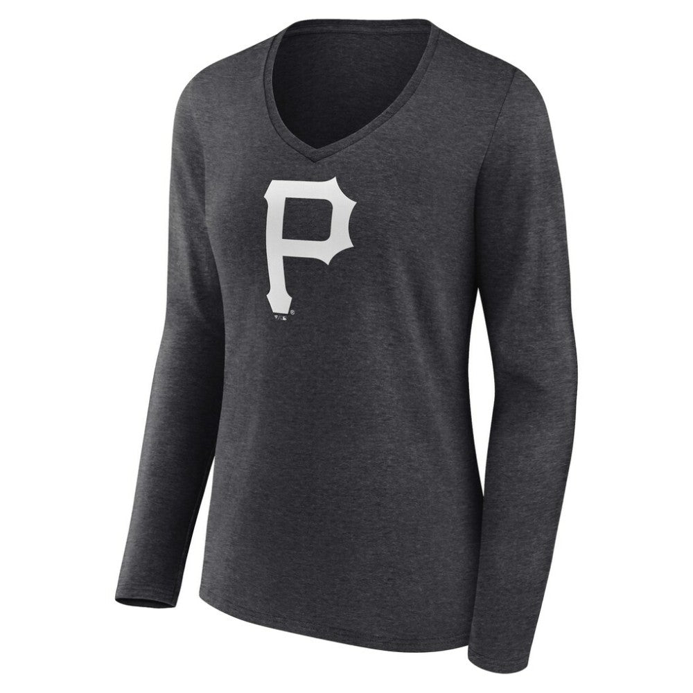 Pittsburgh Pirates Women's Personalized Monochrome Name & Number Long Sleeve V-Neck T-Shirt Charcoal