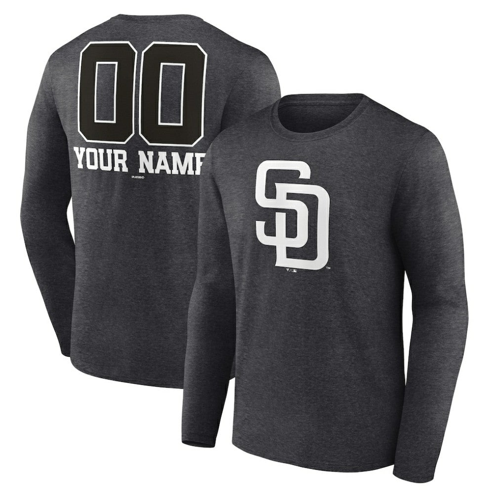 San Diego Padres Personalized Monochrome Name & Number Long Sleeve T-Shirt Charcoal