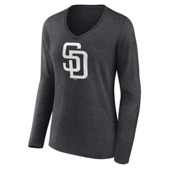 San Diego Padres Women's Personalized Monochrome Name & Number Long Sleeve V-Neck T-Shirt Charcoal