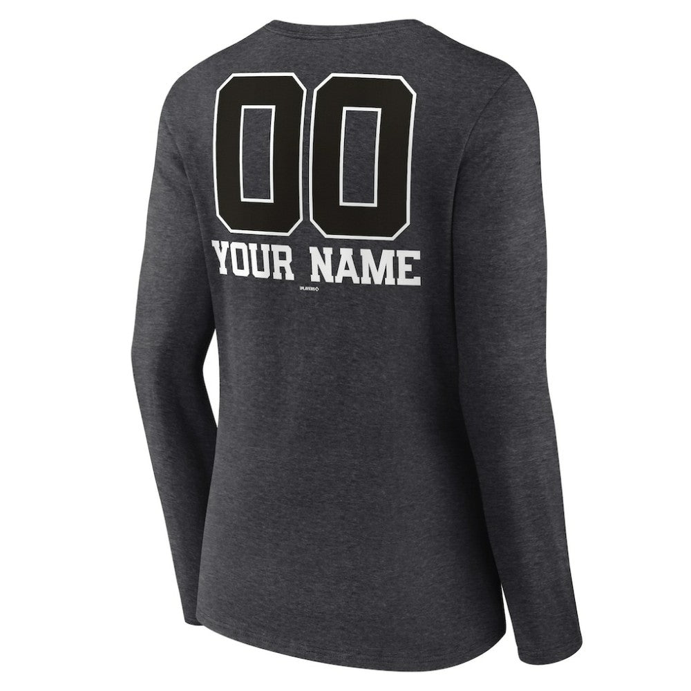 San Diego Padres Women's Personalized Monochrome Name & Number Long Sleeve V-Neck T-Shirt Charcoal