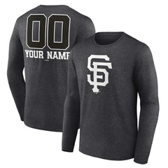 San Francisco Giants Personalized Monochrome Name & Number Long Sleeve T-Shirt Charcoal