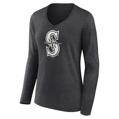 Seattle Mariners Women's Personalized Monochrome Name & Number Long Sleeve V-Neck T-Shirt Charcoal