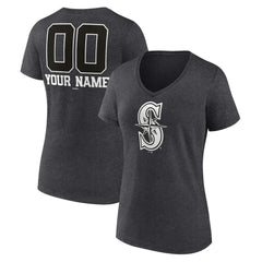 Seattle Mariners Women's Personalized Monochrome Name & Number V-Neck T-Shirt Charcoal