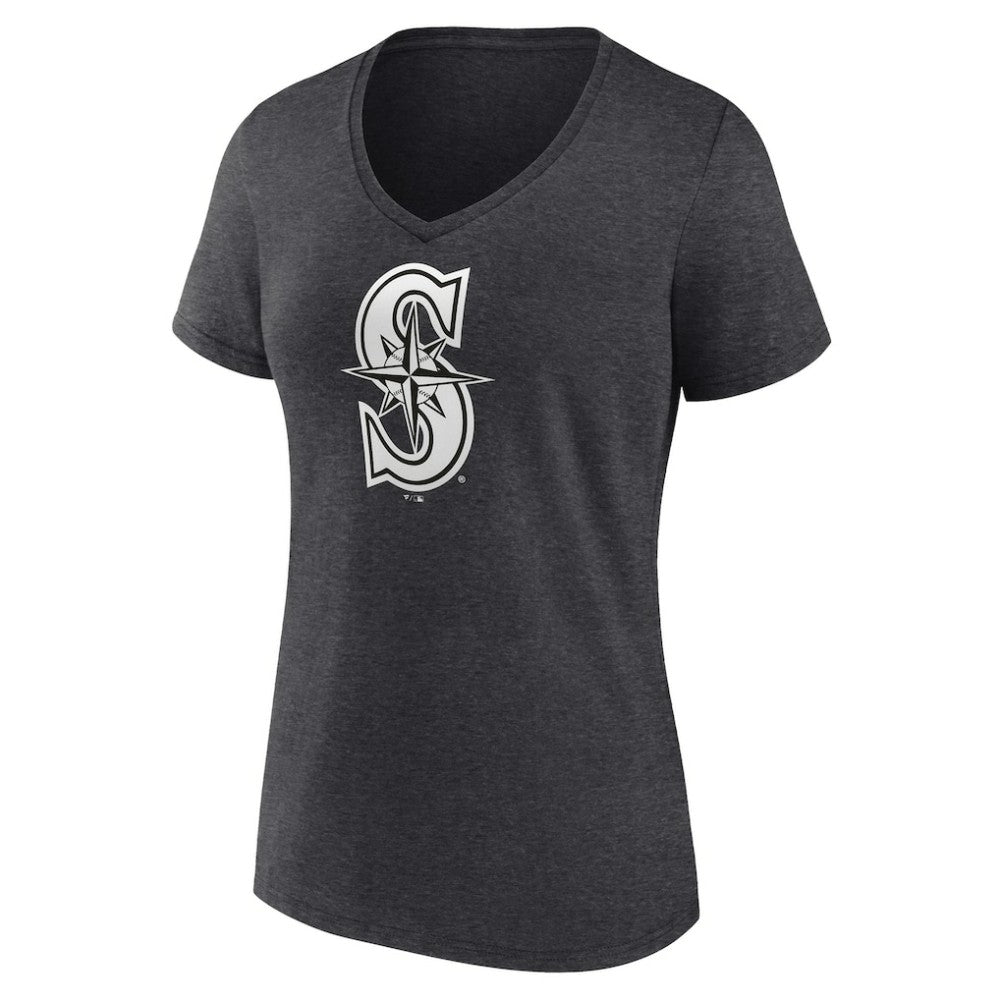 Seattle Mariners Women's Personalized Monochrome Name & Number V-Neck T-Shirt Charcoal