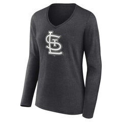 St. Louis Cardinals Women's Personalized Monochrome Name & Number Long Sleeve V-Neck T-Shirt Charcoal